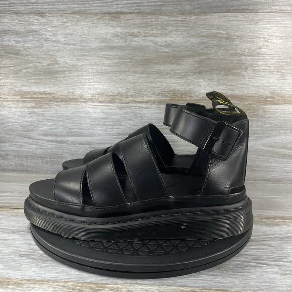 Dr Martens Women’s Clarissa II Quad Mono Black Leather Gladiator Sandals Size 9 - Picture 1 of 8